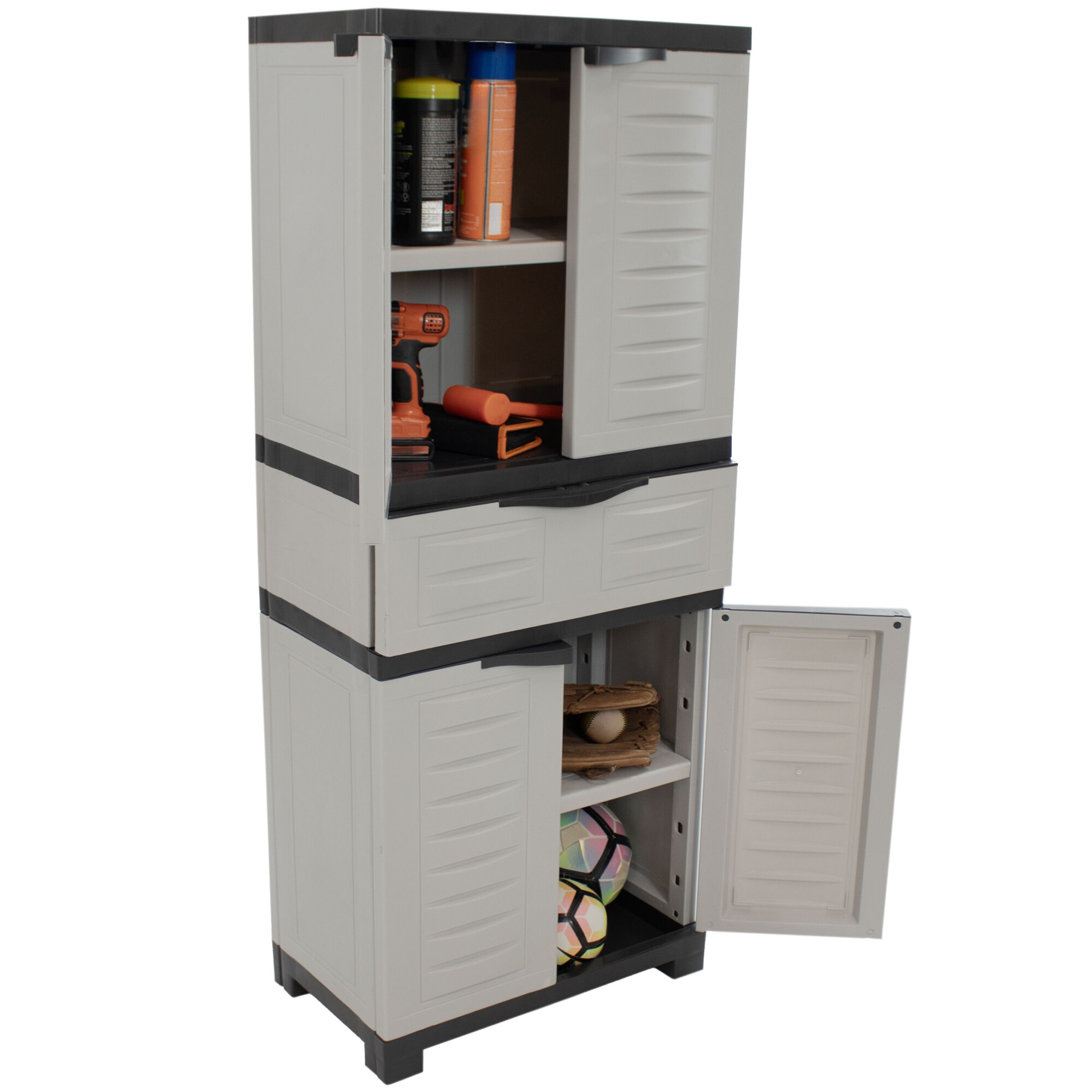 Sunnydaze Decor, 2-Shelf Plastic Storage Cabinet - Gray, Width 23.25 in, Height 57 in, Depth 13.75 in, Model# SUP-295